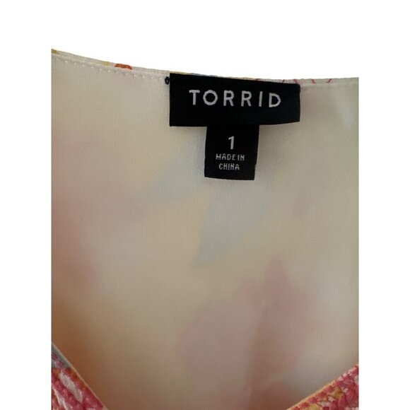 Torrid Yellow Pink Floral Embroidered Rayon Boho V Neck Dress Size 1X - Picture 3 of 6